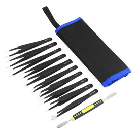 Ainiv Precision Tweezers Set, 11PCS Anti-Static ESD Tweezers Set, Non-Magnetic Stainless Steel Curved Tweezers Set for Modeling, Electronic, Handicraft, Laboratory, Jewelry, Beauty Eyebrow Eyelash etc