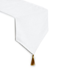 Encasa Homes Fine Chenille Table Runner For Dining with V-End and Tassels, 32x150 cm - White | Decorative Cloth for Party, Wedding, Home, Cafes, Restaurants & Hotels