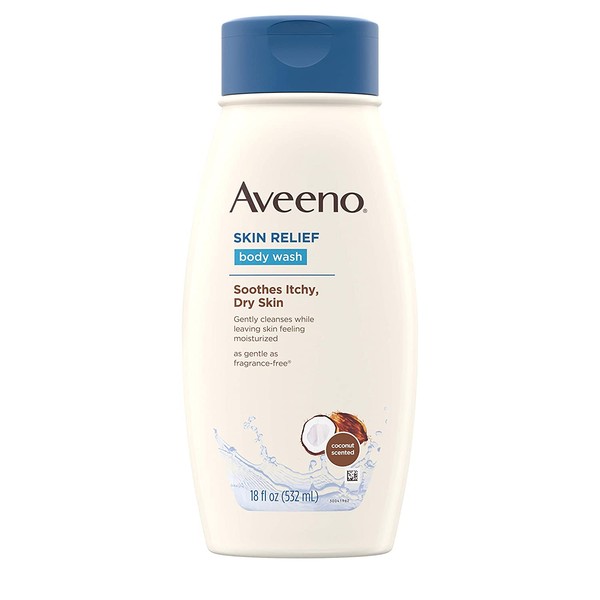 Aveeno Skin Relief Body Wash with Coconut Scent & Soothing Oat, Gentle Soap-Free Body Cleanser for Dry, Itchy & Sensitive Skin, Dye-Free & Allergy-Tested, 18 fl. oz