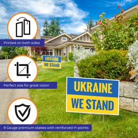 Ukraine We Stand (2 Pack) Double Sided 12x18 Inches, Corrugated Plastic with Metal H Stake, Made in USA