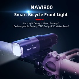 Newest Navi800 Smart Bike Light,Auto On/Off,3350 mAh USB Type-C Rechargeable Bicycle Front Light,800 Lumen Multi-Mode Super Bright LED Bike Headlight,IPX6 Waterproof,Aluminum Frame,5 Light Modes.