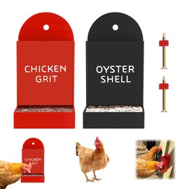 2PCS Chicken Feeders, Oyster Shell And Grit Feeder for Chickens, Hanging Gravity Poultry Feeder Trough, Chicken Coop Accessories, No Waste Design, Precision Nutrition (Black+Red)
