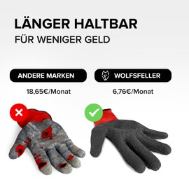WOLFSFELLER WOLFSFELLER 10 Paar robuste & komfortable Handschuhe Arbeitshandschuhe Herren Gr 8 - Arbeitshandschuhe Damen - Gartenhandschuhe Herren - Mechaniker Handschuhe Herren mit Latex Beschichtung