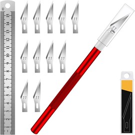 DIYSELF Craft Knife with 10 Extra #11 Blades, Precision Hobby Knife Set with Steel Ruler, Exacto Knife for Crafting, Polymer Clay, Pottery, Paper, Vinyl, Stencil & Model Making (Red)