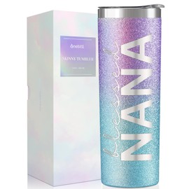 Onebttl Grandma gifts, Christian Gifts for Grandma, Mother's Day Gifts for Blessed Grandma, 20oz Purple & Blue Glitter Skinny Tumbler with Straw and Lid, Nana Gifts - Blessed NANA