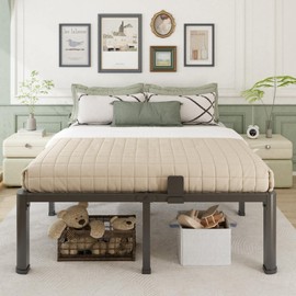 Firpeesy 18 Inch Full Bed Frame with Rounded Corner and Headboard Hole Mattress Retainers 3500 lbs Heavy Duty Support Metal Platform Bed Frame Noise Free No Box Spring Needed Easy Assembly