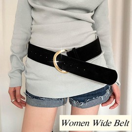 Flimire Women’s Leather Belt for Jeans Dress Simple Casual Waist Belt with Gold Buckle Fashion Ladies Belt (Black-Gold, Fit Waist Size:29''-35'')