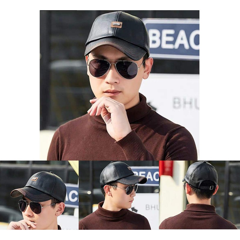 CHENNUO PU Leather Baseball Cap Men's Baseball Cap Outdoor Winter