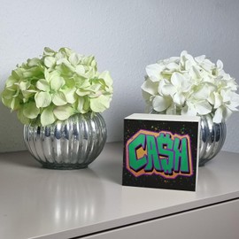 Cash Graffiti Money Box Made of Wood, Cool Money Box with Graffiti Motif, Creative Money Gift for Children and Teenagers Who Like Graffiti