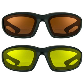 Bikershades Motorcycle SAFETY Bifocal Sunglass Reader Z87 Foam Padded +2.50 Blue Light Blocker HD & Night Yellow