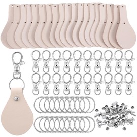 Landical 20 Pcs Leather Key Fob Kit for DIY Craft, PU Blanks Leather Keychain Kit with Bulk Swivel Hook Rivets Key Rings for Stamping Laser Engraving Craft Leather Keychain Maker Working(Round)