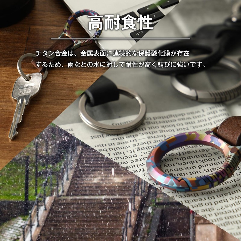 [Live Field] Titanium Alloy Key Chain, Genuine Leather Strap, Carabiner