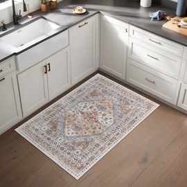 Restydon Entryway Rug - 2x3 Washable Rug Runner for Bathroom, Laundry Room, Kitchen, Soft Vintage Hallway Runner for Bedroom, Non-Slip Door Mat Indoor Entrance(Orange,2'x3')