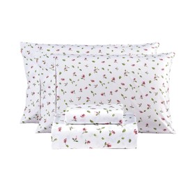 Mooreeke Floral Full Sheets, Soft Breathable Microfiber Vintage Printed Bed Sheet Set, Deep Pocket Non-Slip Fitted Sheet Included, Flower Leaf Pattern
