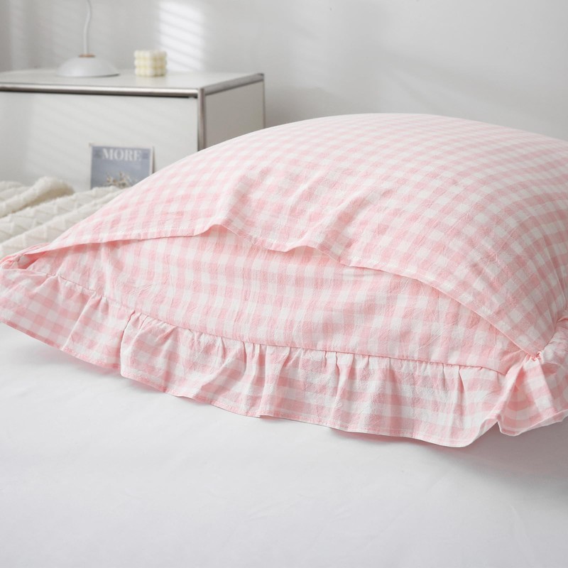 2 Pack Blush White Gingham Euro Pillow Shams 26''x26'' |