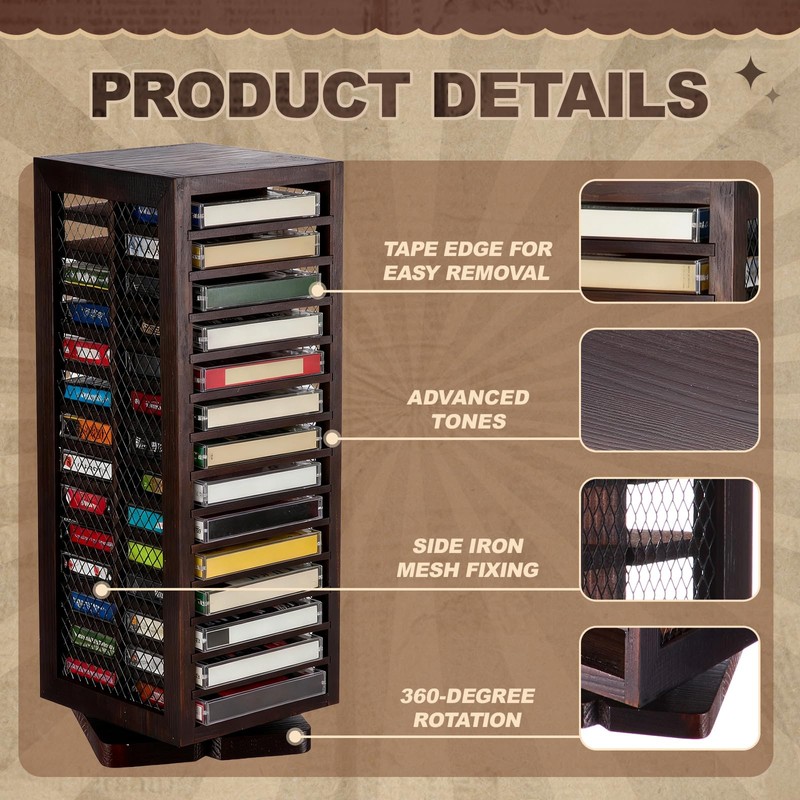 Ripeng Cassette Tape Holder, 28 Capacity 360° Rotating Double Sided