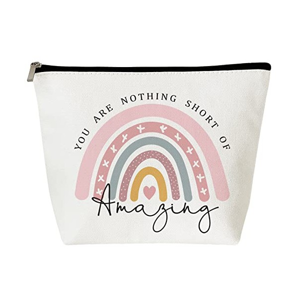 Inspirational Gifts for Women, Thank You Gifts, You Are Nothing Short of Amazing Rainbow Cosmetic Bag, Birthday Gifts for Women, Best Friend, BFF, Bestie, Sister, Boss, Wife, Teacher, NHS, Nurse, Her