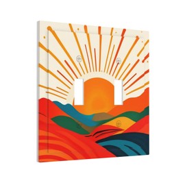 LWDZLHD Mid Century Sun Sea Wave Double Toggle Light Switch Cover Decorative 2 Gang Boho Sunset Sunraise Wall Plate Electrical Faceplate for Bathroom Bedroom Kitchen 5" x 4.9"