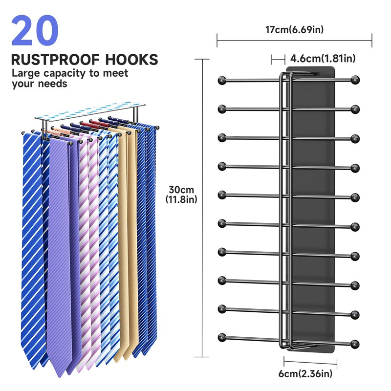Tie Rack Wall Mounted, Tie Organizer for Men, Tie Rack