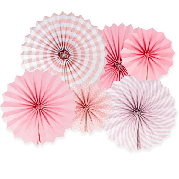 AIBAOBAO 6 Party Decoration Pink Paper Fans, Decoration Birthday Pink