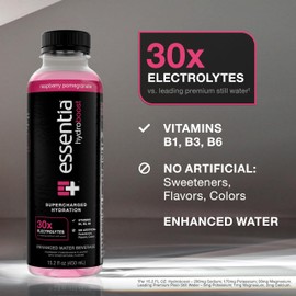NEW Essentia Hydroboost Enhanced Bottled Water, 15.2 fl. oz. (450 mL), 12 Pack, Raspberry Pomegranate, Hydrolyte Blend with B-Complex Vitamins and Electrolytes, Clean Taste & Supercharged Hydration