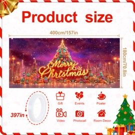 Luxury Merry Christmas Garage Door Banner – 6x13FT Giant Xmas Outdoor Decoration with Illuminated Tree & Ornaments – Waterproof Winter Holiday Backdrop Cover for Garage, Porch, Fence