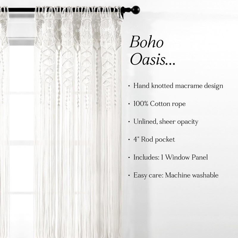 Lush Decor Boho Macrame Textured Cotton Window Curtain Panel, 40"