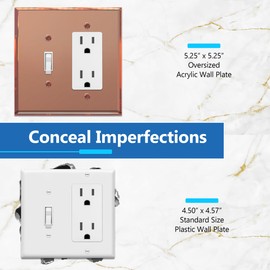 LIDER Reflective Acrylic Combination Wall Plate, Mirrored Double Switch Plate, Combo Toggle Switch and Decorator Outlet Cover, Acrylic Glass, Oversized 2-Gang 5.25" x 5.25", LWP-1131O-ARG, Rose Gold