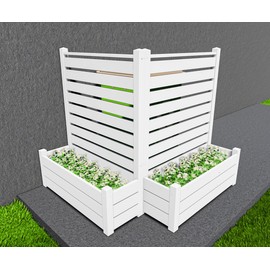Qikdesign No-Dig Air Conditioner Fence 36" W X 45" H White Vinyl Privacy Fence with Planter Box for Trash Can Pool Equipment (2 Panels)