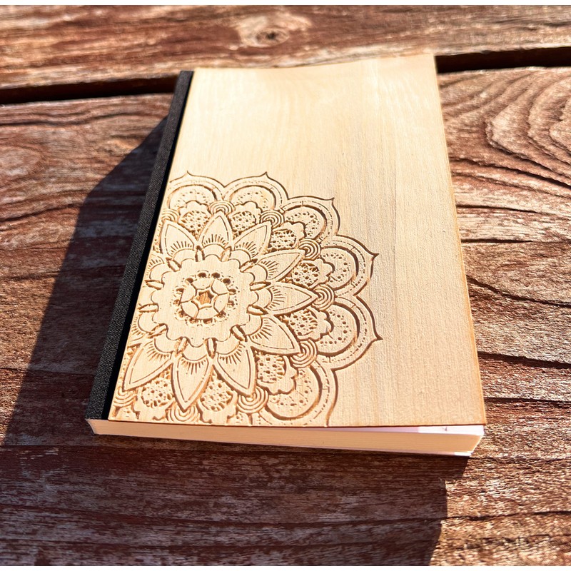 A5 Wooden Notebook – Engraved Mandala – Real Wood Notebook