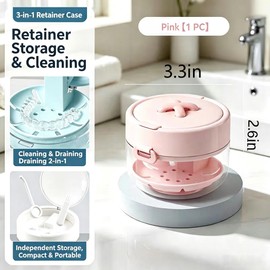 SIROLISA Retainer Cleaner Case Denture Case with Lift Strainer Basket Pink