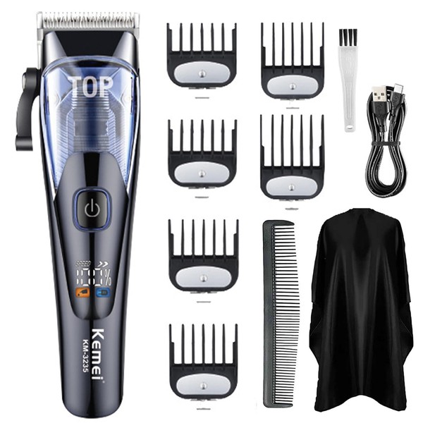 KEMEI Trimmer Professional Cordless Hair Clipper for Men Electric Beard Trimmers Barber Clipper Kit with LCD Display, Rechargeable Fade Blade Trimmers for Men, KM-3235 (Gray)