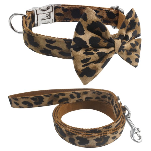 YOY Soft Comfortable Adjustable Leopard Print Pet Collar with Bowtie,