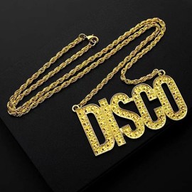 Townus 70s Disco Necklace Hippie Gold Chain Costume Jewelry Hip Pop Rapper Outfit for Men‘s 70s Disco Party