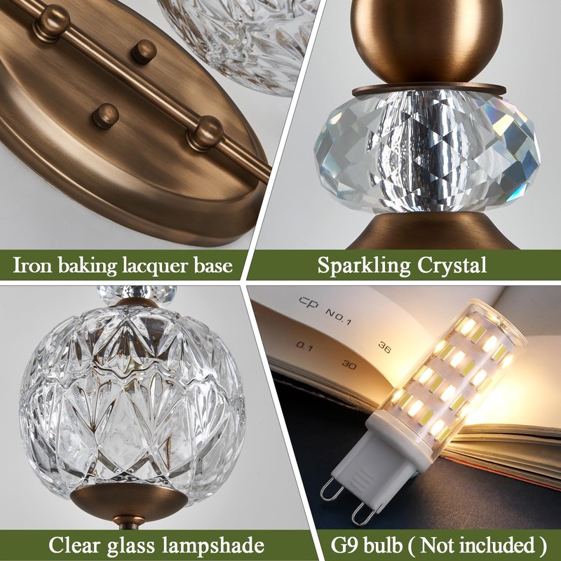 Piepooye Vintage Gold Wall Sconce with Glass Globe Shade Mid