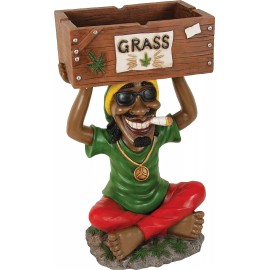 18" Rasta Jamaican Man Holding Open Storage Box Polyresin Ashtray Decoration