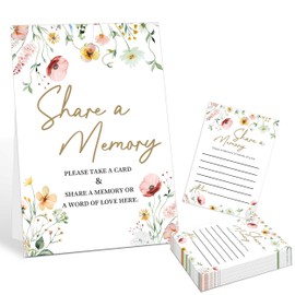 Share A Memory Cards For Celebration Of Life Decorations Ideas - 30 Boho Flowers Memorial Cards and 1 Sign, Guest Book Alternative for Funeral Graduation Wedding Bridal Shower Anniversary Retirement