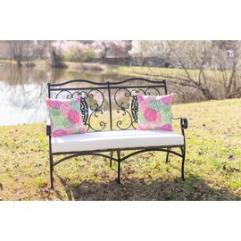 RSH DECOR: Square Throw Pillows Set of 2 | 17” x 17” | All-Weather Spun Fabric | Water and Fade-Resistant | Outdoor Accent Pillows for Patio Furniture | Floral Blooms Pink