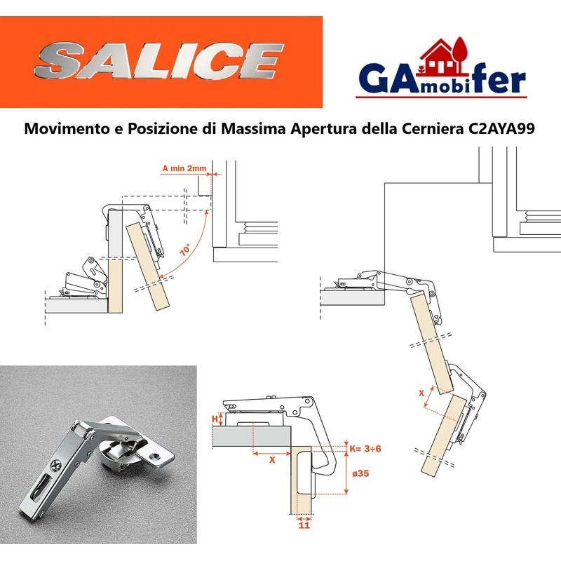 SALICE Hinge for Corner Furniture (Double Neck C2AYA99.)