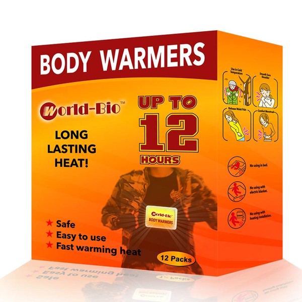 Body Warmers with Adhesive Backing Air Activate Heat Patch Disposable Gives 12 Hours Warm Pad - 12 Packs