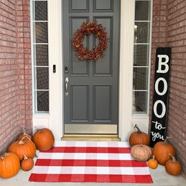 USTIDE Buffalo Check Plaid Doormat Red & White 2'x3'Hand Woven Cotton Plaid Rugs Farmhouse Layered Door Perfect for Front Door Porch Outdoor Rug