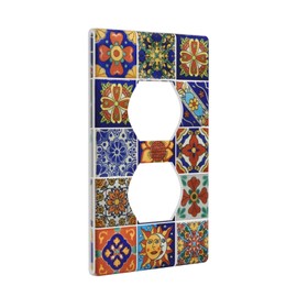 Talavera Mexican Tiles Decorative Outlet Cover Single Duplex Light Switch Plates Electrical Receptacle Wall Plate 1-Gang Switchplate Faceplate for Home Bathroom Bedroom Decor