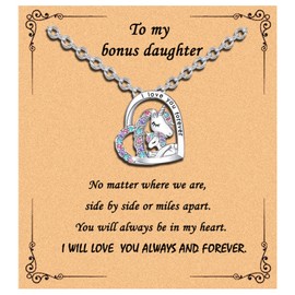 Lucky Necklace Women Crystal Heart Pendant Necklaces Jewelry Gifts for Daughter Granddaughter Niece Birthday Christmas Day Gifts (bonus daughter)