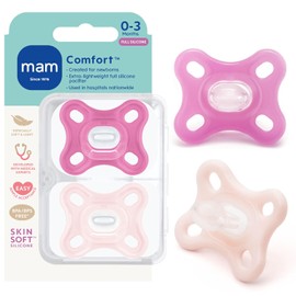 MAM Comfort - Chupetes para bebé, ligeros de silicona completa de una pieza para recién nacidos de 0 a 3 meses, pezón sin BPA, chupete fácil de limpiar, lo mejor para bebés amamantados, con estuche