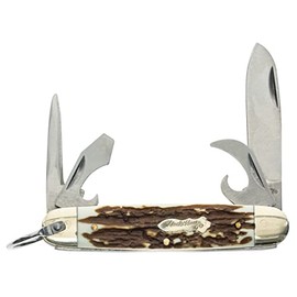 Uncle Henry Next Gen Staglon 23UH Scout Cuchillo plegable de 6.1 pulgadas con hoja de acero inoxidable de 2.4 pulgadas, punzón, abridor de latas, destornillador, elevador de tapas y mango de Staglon para caza, camping y EDC