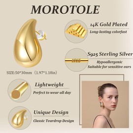 MOROTOLE Extra Large Earring Dupes, Hypoallergenic Chunky Gold Hoops Lightweight Waterdrop Earrings Trendy Teardrop Earrings for Women Gift