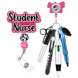Plifal Nurse Pen Set Badge Reel Holder Accessories Clip - Retractable Mini Nursing Ball Pen Permanent Marker Highlighter Light Penlight Flashlight Scissors Work Student Office Hospital Student Nurse