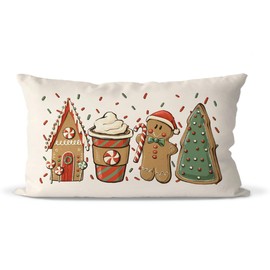 HESQFBH Gingerbread Man Christmas Pillow Covers 12x20 Inch Vintage Christmas Sign Decorations Outdoor Xmas Winter Holiday Decorative Lumbar Throw Pillow Case for Sofa Couch Home Decor