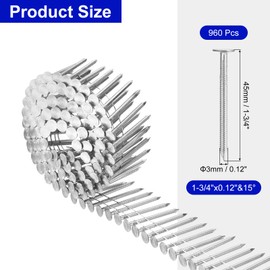 uxcell 960 Count Siding Nails 1-3/4"x0.12" 15-Degree 304 Stainless Steel Ring Shank Full Round Head Collated Wire Coil for Lath and Sheathing Materials