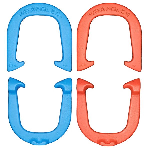 Wrangler Pro Pitching Horseshoes- Made in The USA (Red & Blue- Two Pair Set (4 Shoes))